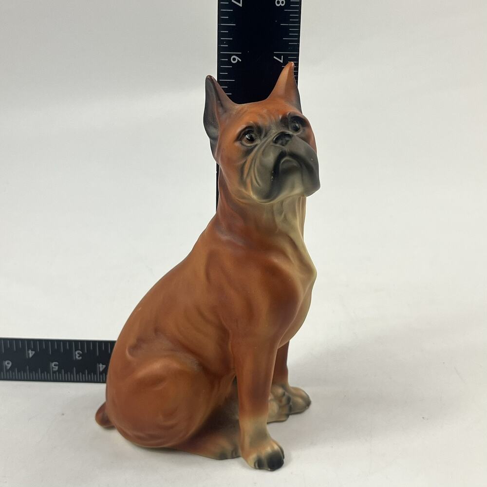 Vintage Japan Boxer Dog Figurine Ceramic Statue Brown Cropped Ears 7" Chalkware - Picture 10 of 12